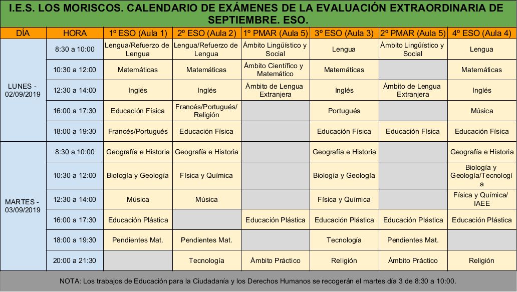 CALENDARIO SEPTIEMBRE 2019 ESO