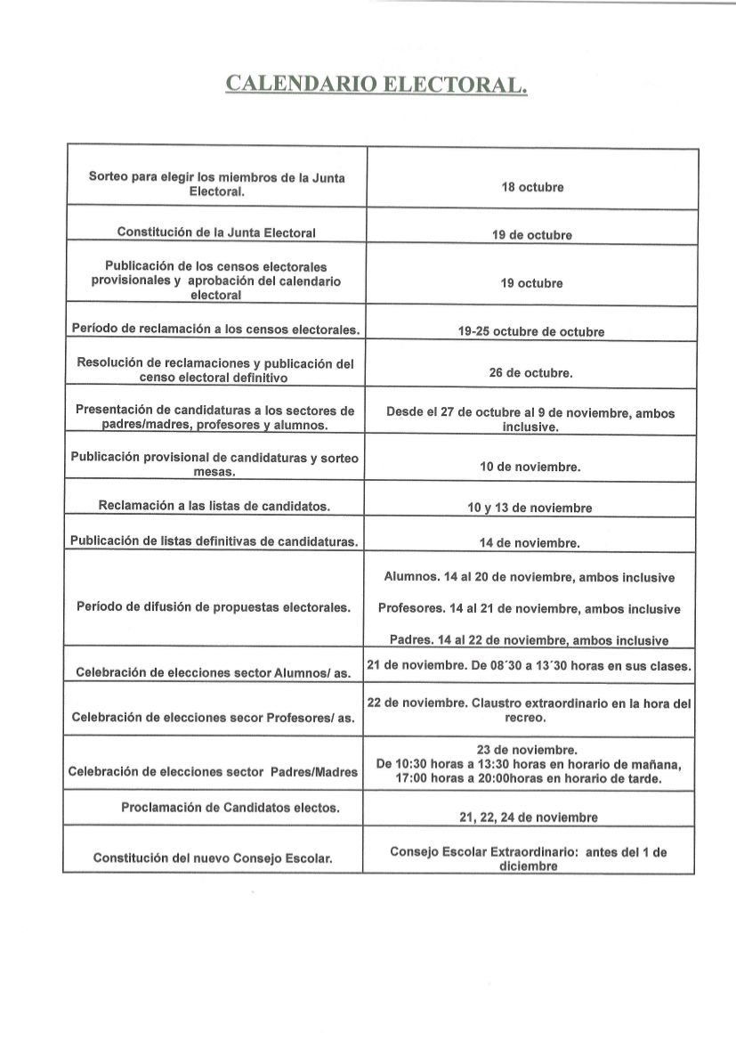Renovacion Consejo Escolar calendario